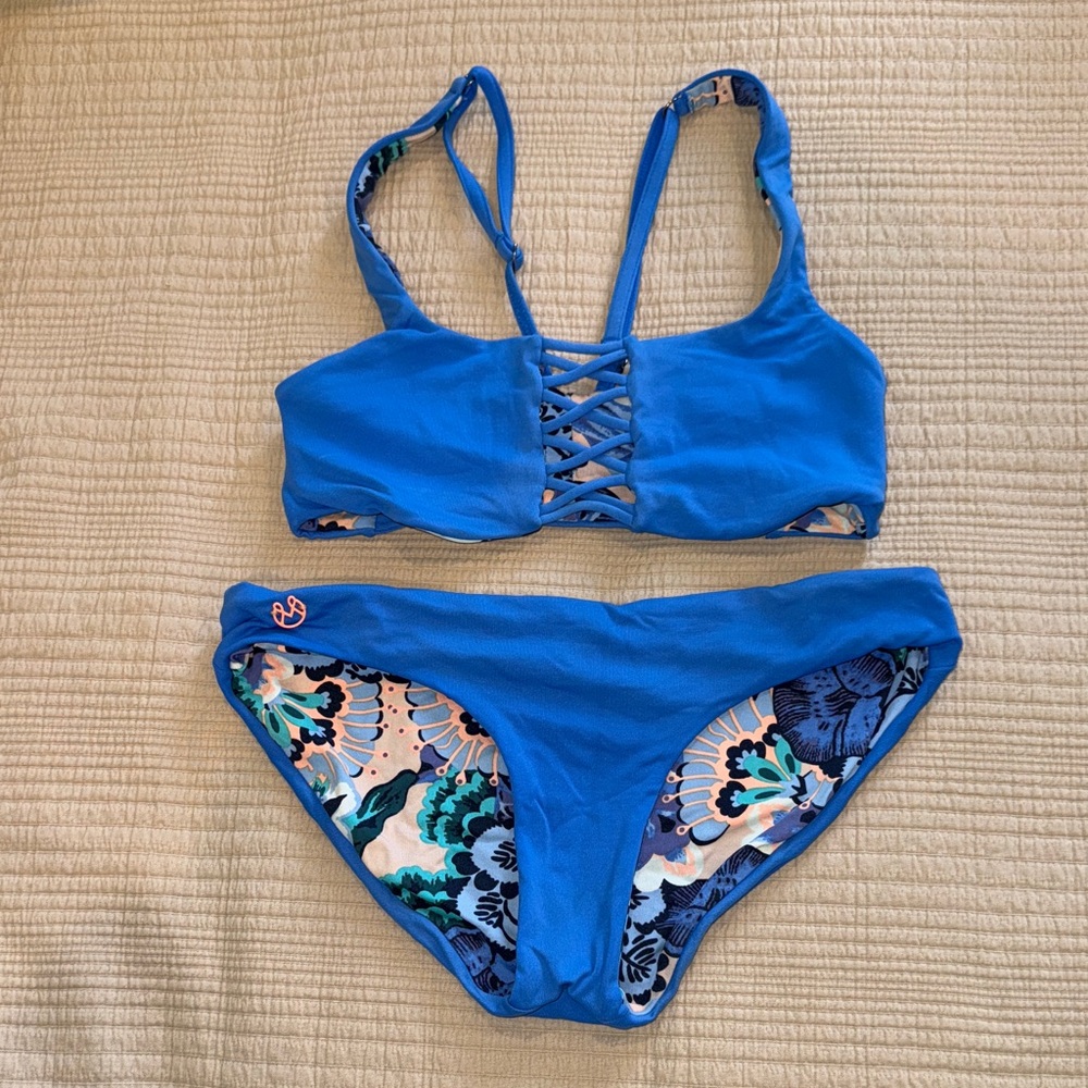 Maaji Vibrant Blue Bikini with Floral Accents